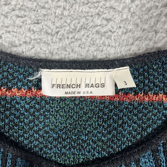 French Rags Multi-Colored Knit Sweater Cardigan Sz 3 Vibrant Heavy Stripe EUC - Picture 2 of 6